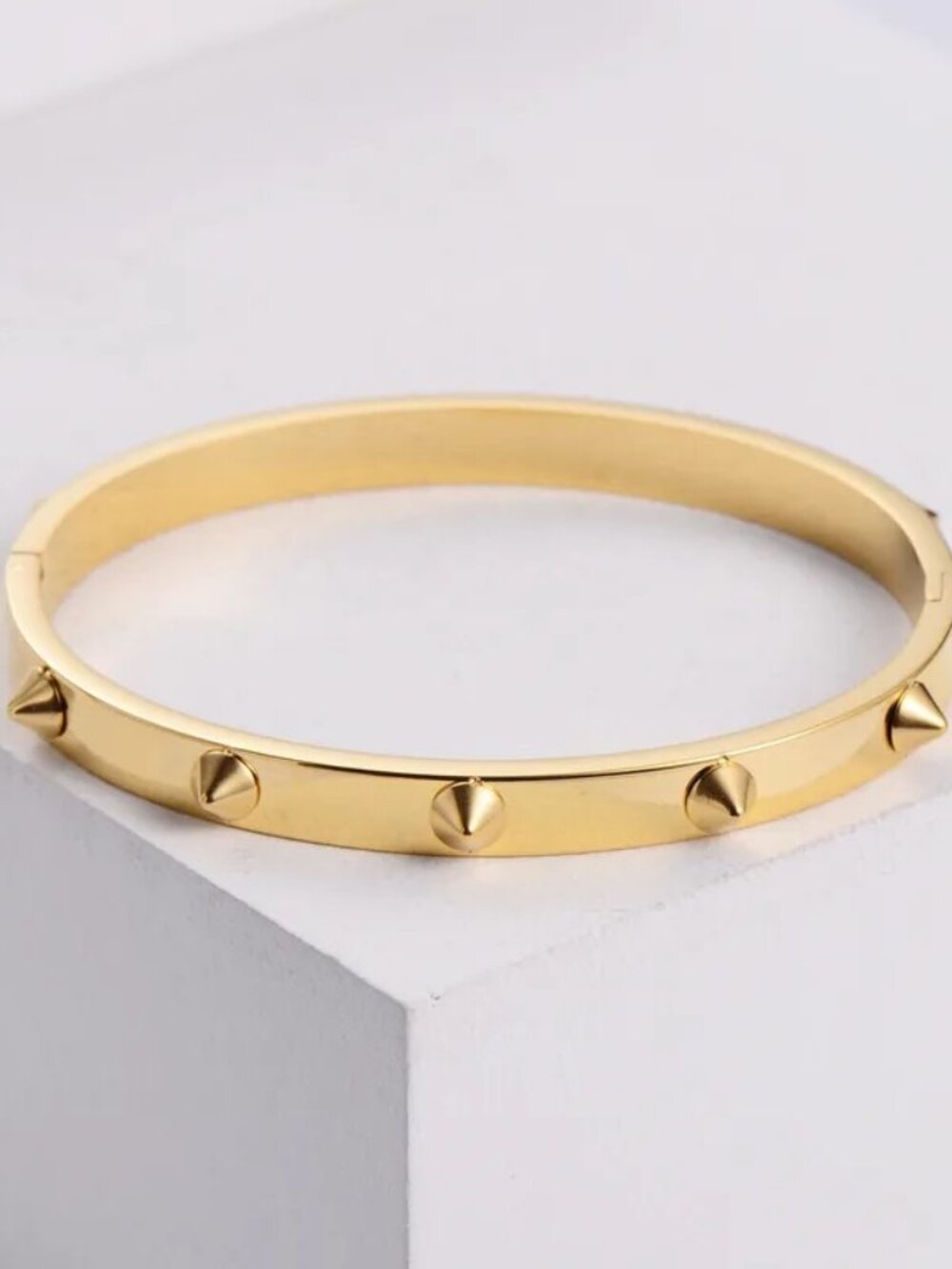 18k Gold Plated Stainless Steel Spike Studded Bangle Bracelet Minimalist Jewelry